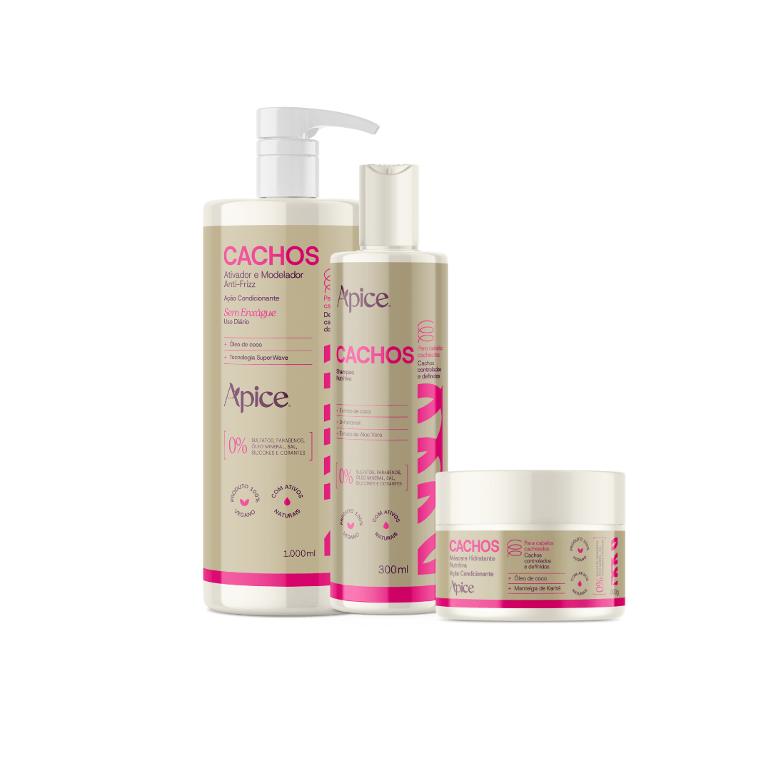 Kit Cachos Essence - Ativador de Cachos, Shampoo e Máscara (3