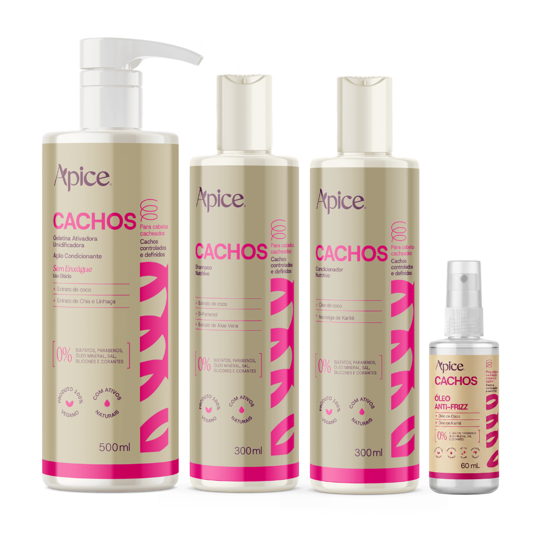 Kit Cachos - Shampoo, Condicionador, Gelatina e Óleo (4 itens)
