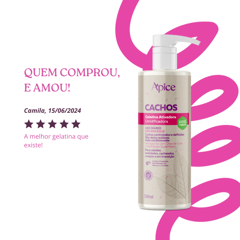 Gelatina Ativadora e Umidificadora Cachos 500ml - Low Poo / No Poo - Ação Condicionante