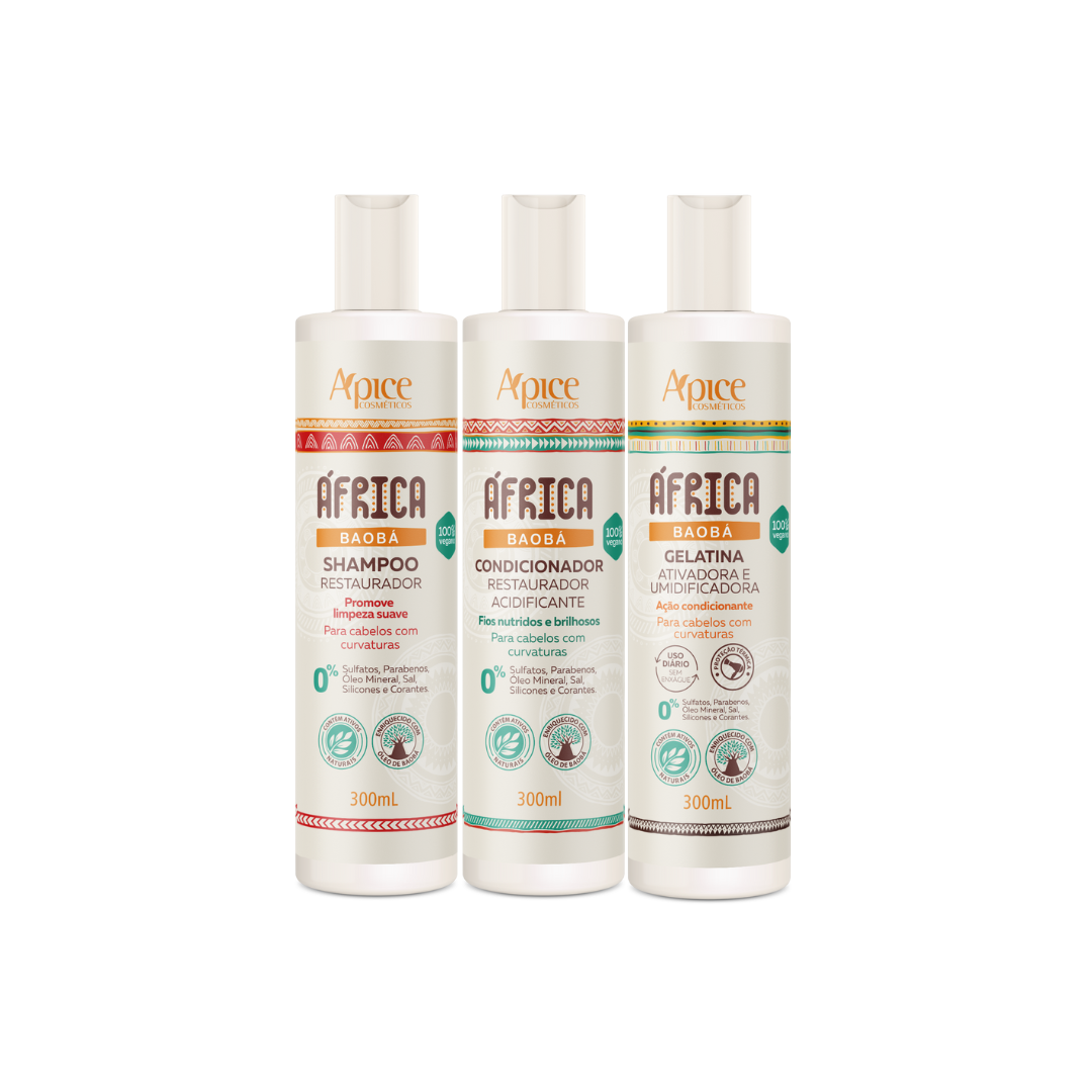 Kit África Baobá - Shampoo, Condicionador e Gelatina (3 ITENS)