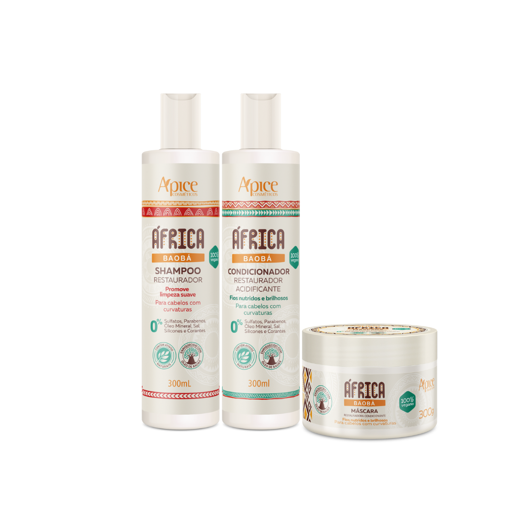 Kit África Baobá - Shampoo, Condicionador e Máscara (3 ITENS)