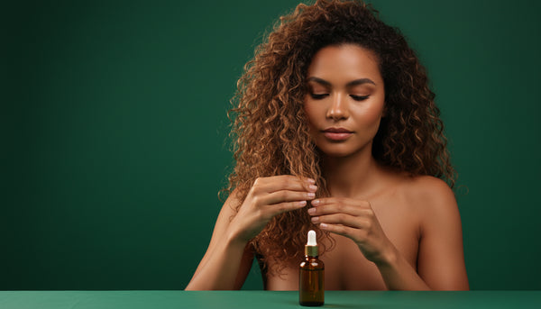 Mulher brasileira aplicando oleo capilar em ritual de umectacao - capa editorial Apice