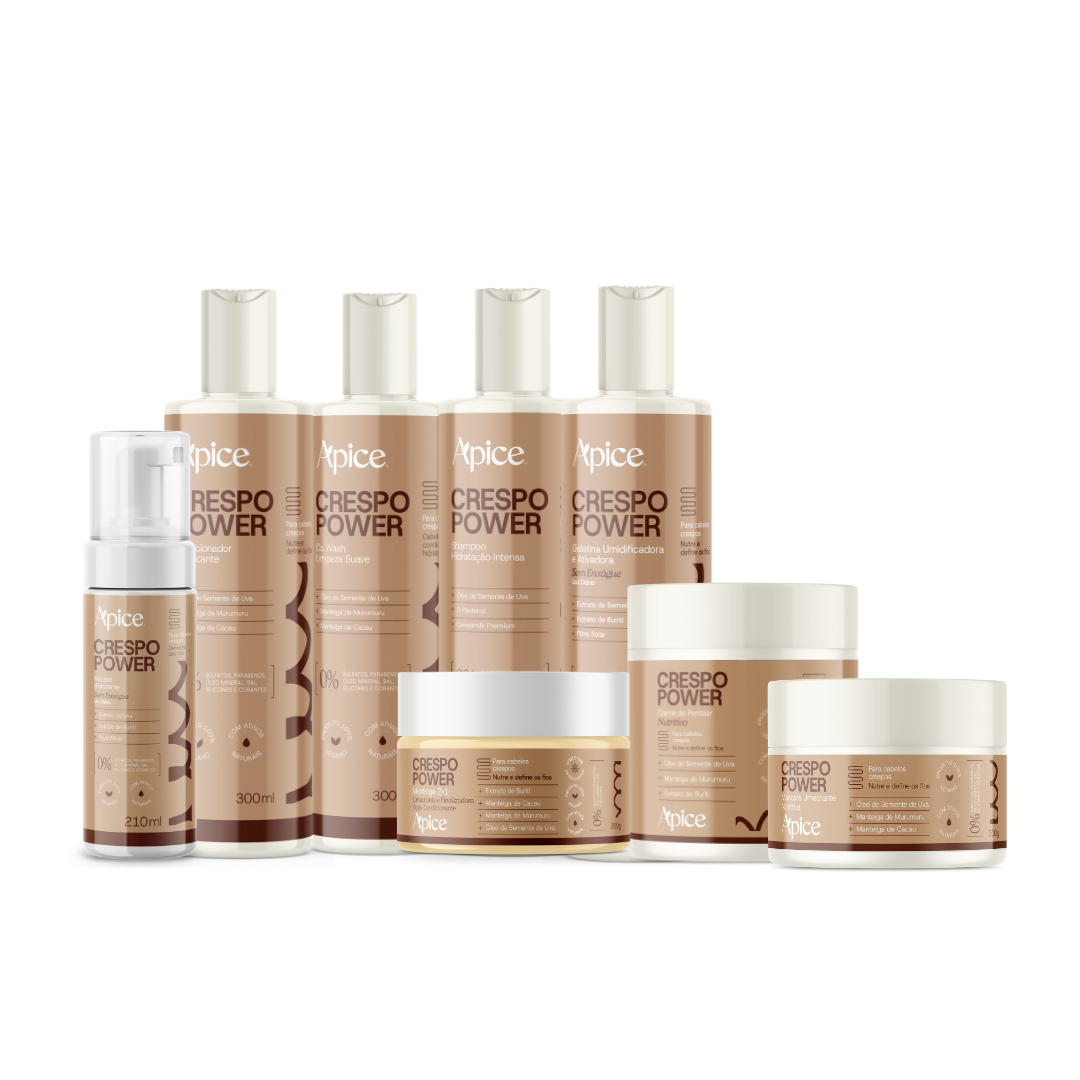 Kit Crespo Power - Co Wash, Shampoo, Condicionador, Máscara, Creme de Pentear, Gelatina, Mousse e Manteiga (8 itens)