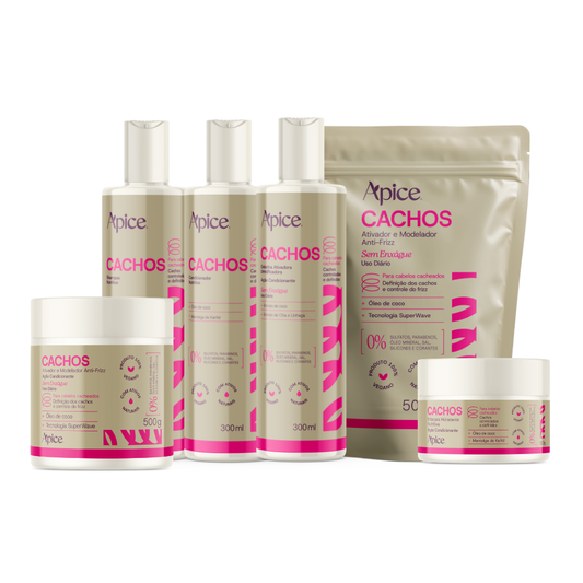 Kit Cachos Essence - Shampoo, Condicionador, Gelatina, Refil Ativador, Ativador e Máscara (6 ITENS)