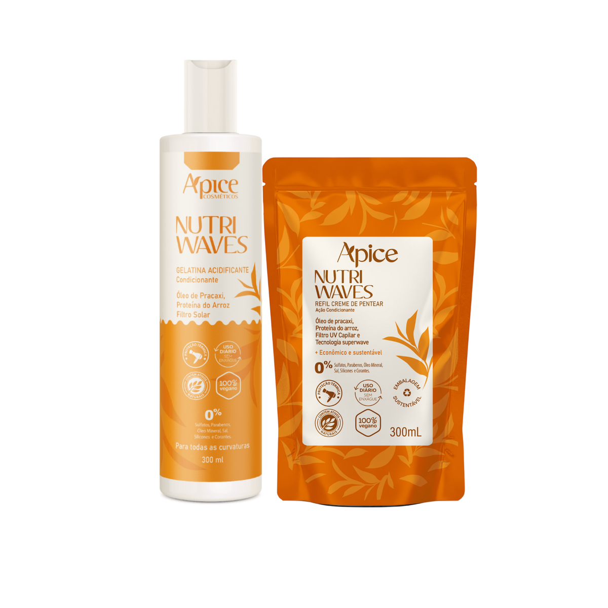 Kit Onduladas Duo - Gelatina Acidificante e Creme de Pentear Nutri Waves Refil 300g