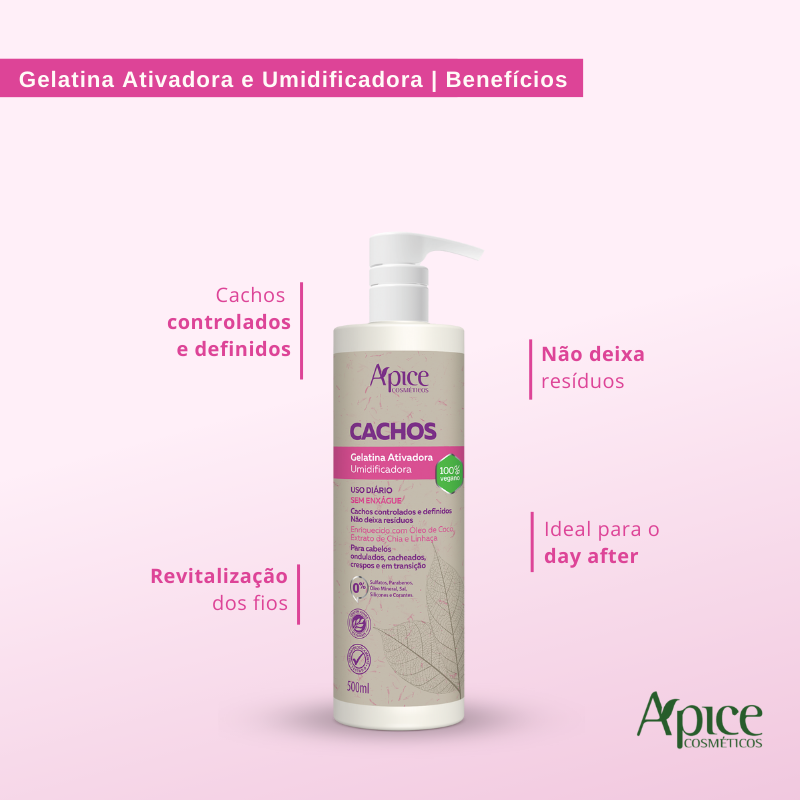 Gelatina Ativadora e Umidificadora Cachos 500ml - Low Poo / No Poo - Ação Condicionante