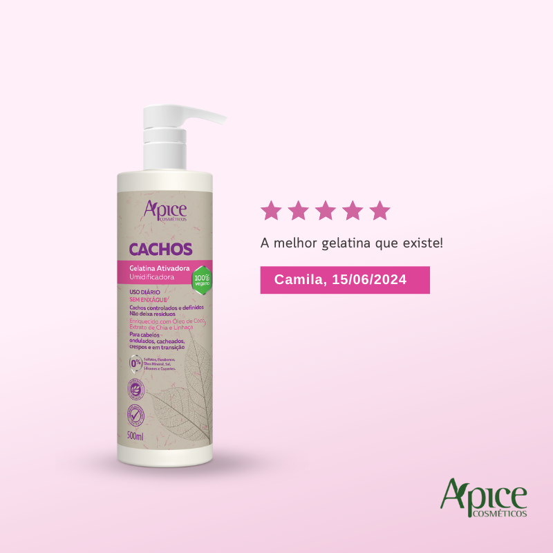 Gelatina Ativadora e Umidificadora Cachos 500ml - Low Poo / No Poo - Ação Condicionante