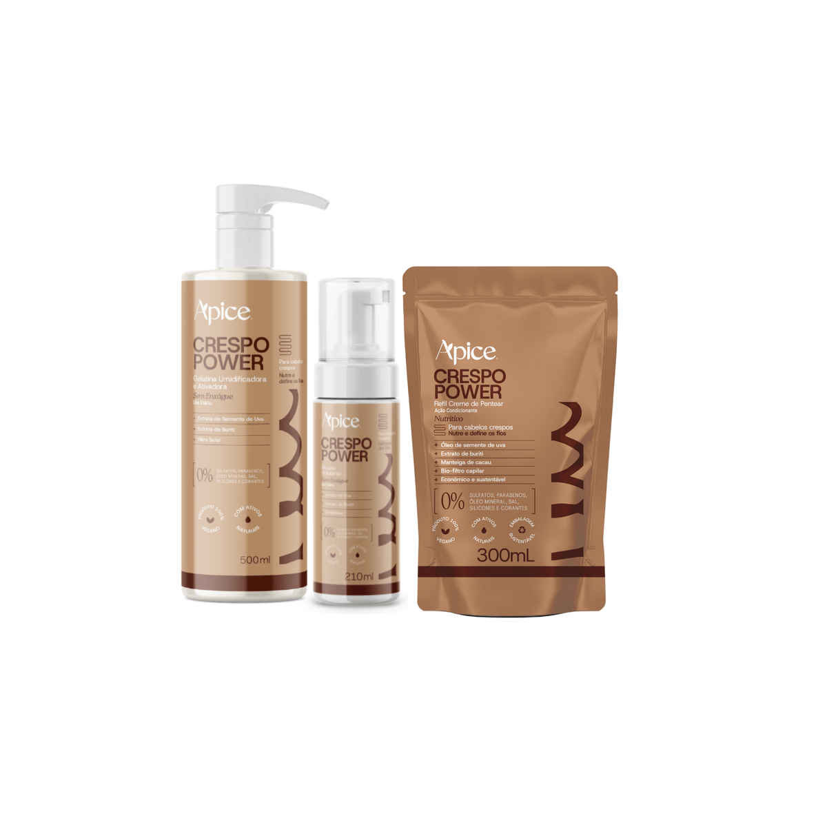 Kit Finalização Blindada Trio - Gelatina Umidificadora 500ml, Mousse Crespo Power 210ml e Creme de Pentear Crespo Power Refil 300g