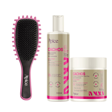Kit Cachos Definição - Escova Rosa, Gelatina e Ativador (3 ITENS)