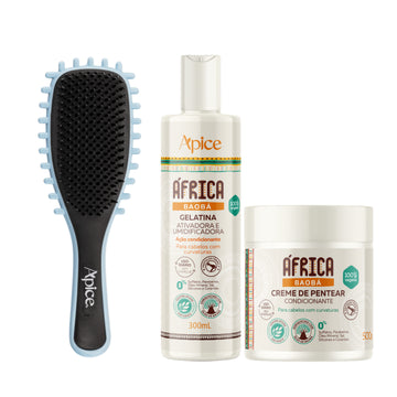 Kit África Nutrição - Escova Azul, Gelatina e Creme de Pentear (3 ITENS)