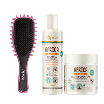 Kit África Nutrição - Escova Rosa, Gelatina e Creme de Pentear (3 ITENS)