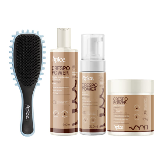 Kit Crespo Completo - Escova Azul, Gelatina, Creme de Pentear e Mousse (4 ITENS)