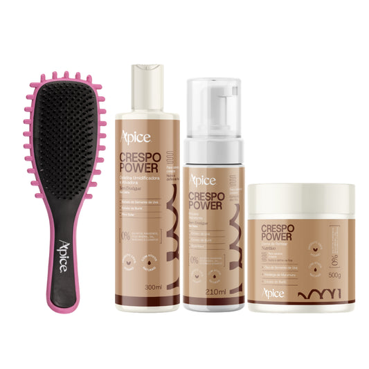 Kit Crespo Completo - Escova Rosa, Gelatina, Creme de Pentear e Mousse (4 ITENS)