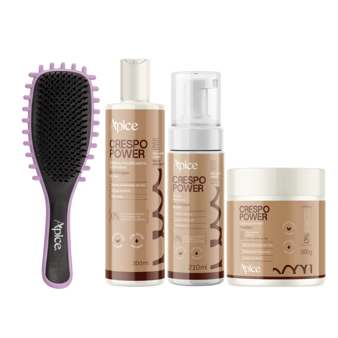 Kit Crespo Completo - Escova Lilás, Gelatina, Creme de Pentear e Mousse (4 ITENS)