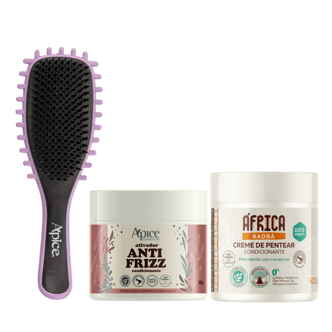 Kit Mix Antifrizz - Escova Lilás, Ativador Antifrizz e Creme de Pentear (3 ITENS)