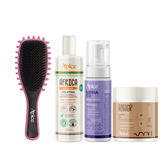 Kit Mix Nutrição - Escova Rosa, Gelatina, Creme de Pentear e Mousse (4 ITENS)