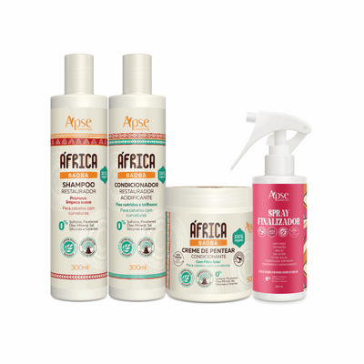 Kit África Baobá - Shampoo, Condicionador, Creme de Pentear e Spray Finalizador (4 ITENS)