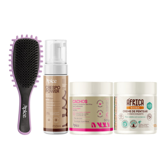 Kit Mix Finalização - Escova Lilás, Ativador, Creme de Pentear e Mousse (4 ITENS)