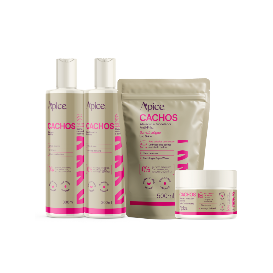 Kit Cachos Essence - Shampoo, Condicionador, Gelatina, Refil Ativador e Máscara (5 ITENS)