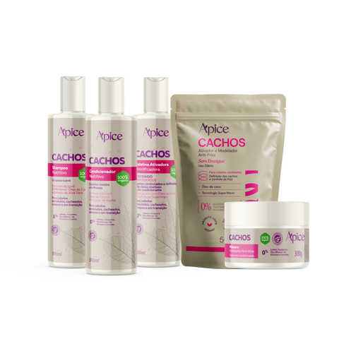 Kit Cachos - Shampoo, Condicionador, Gelatina, Máscara e Refil Ativador (5 ITENS)