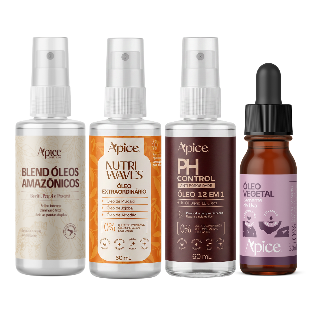 Kit Quarteto Óleos - Blend, Nutri Waves, PH Control e Uva