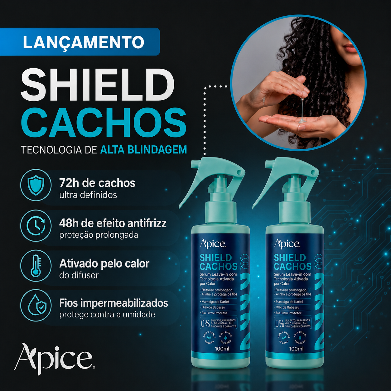 Spray Shield Cachos - Sérum Leave-in com Tecnologia Ativada com Calor