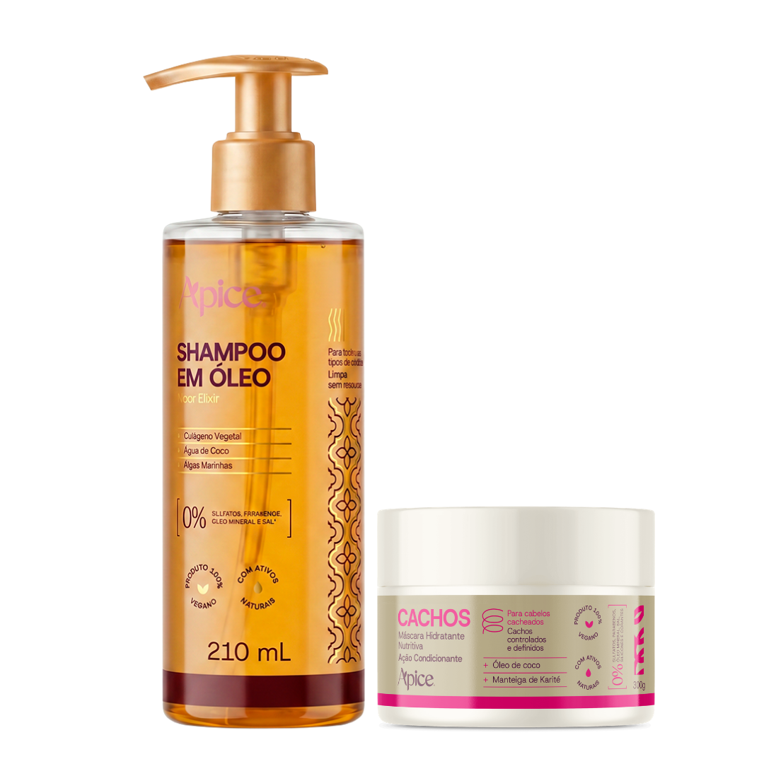KIT CACHOS BRILHO - Shampoo em óleo e Máscara Cachos