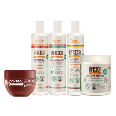 Kit África PH - Shampoo, Condicionador, Gelatina, Ph Control e Creme de Pentear (5 ITENS)