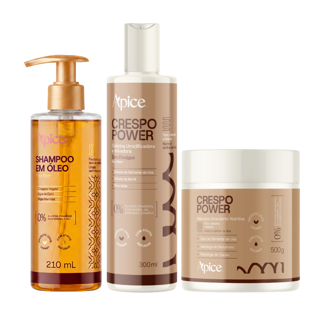 Kit Crespo Brilho Intacto - Shampoo em Óleo, Máscara e Gelatina