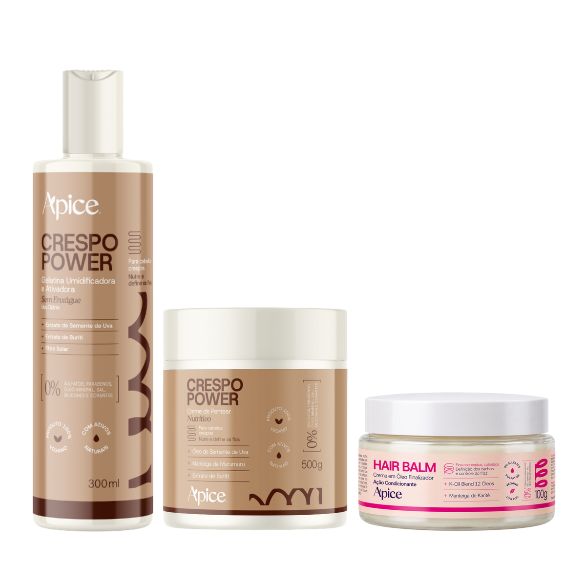 Kit Crespo Power Frizz Zero – Hair Balm, Gelatina e Creme de Pentear