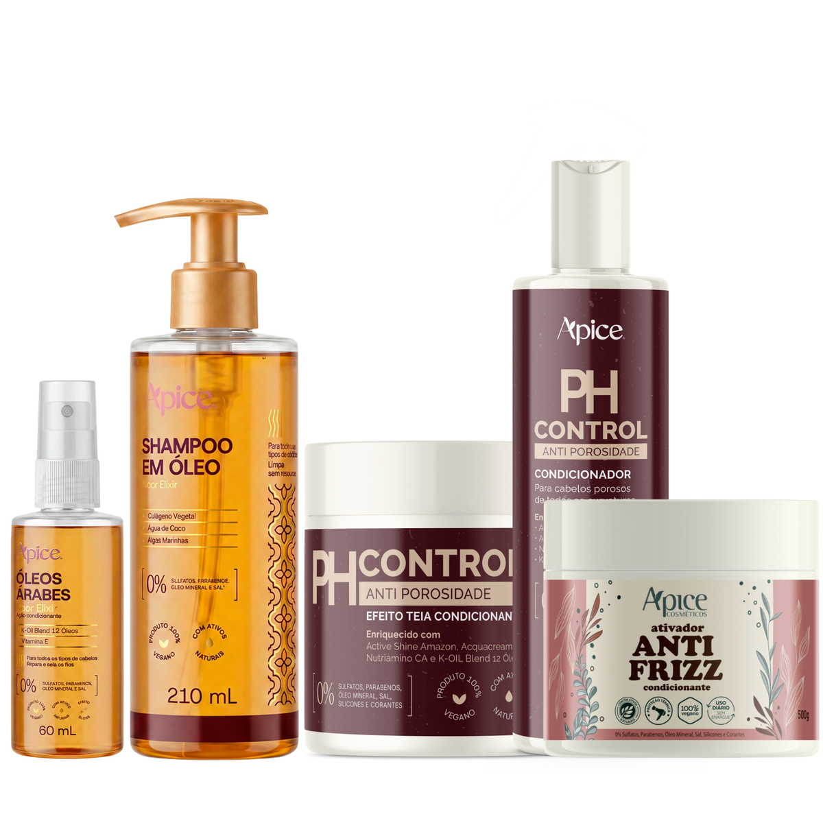 Kit Glass Antiporosidade - Shampoo em Óleo, Óleo Árabe, Condicionador, PH Control e Ativador