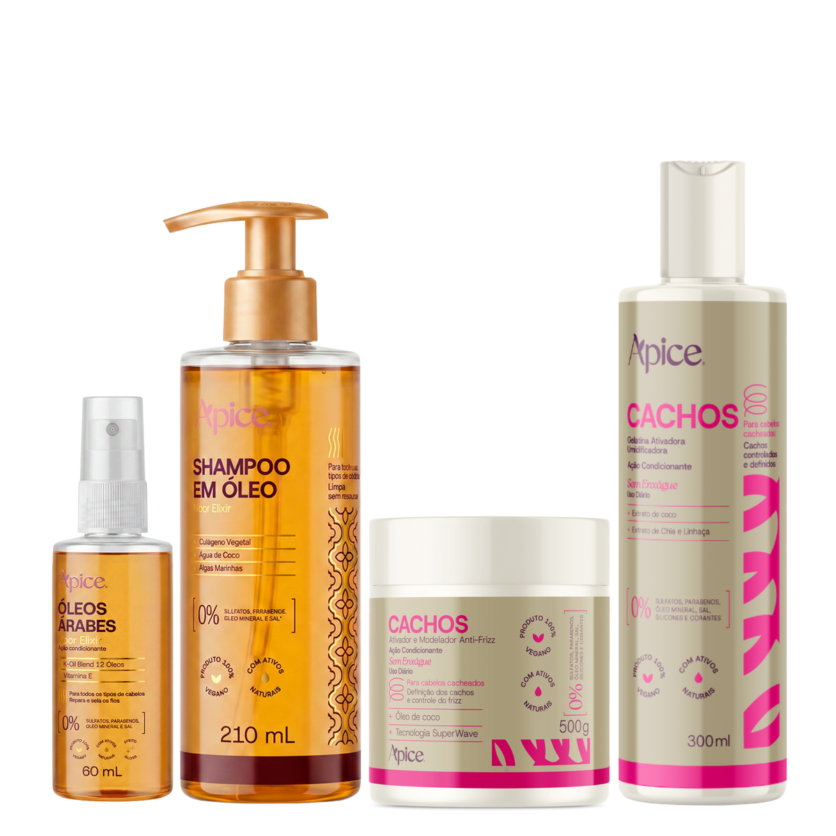 Kit Glass Cachos Definição - Shampoo em Óleo, Óleo Árabe, Ativador e Gelatina