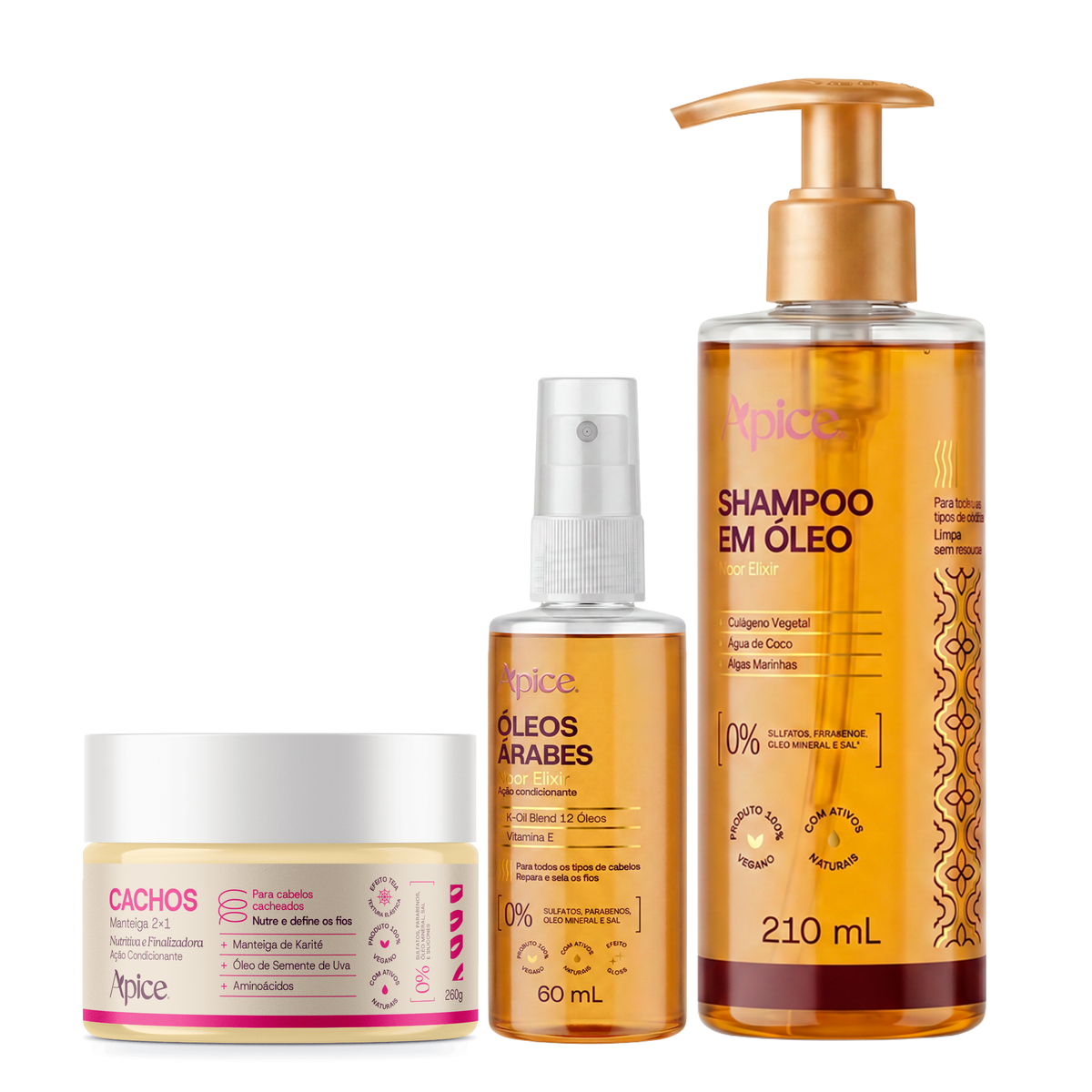 Kit Glass Nutrição Cachos - Shampoo em Óleo, Óleo Árabe e Manteiga 2x1