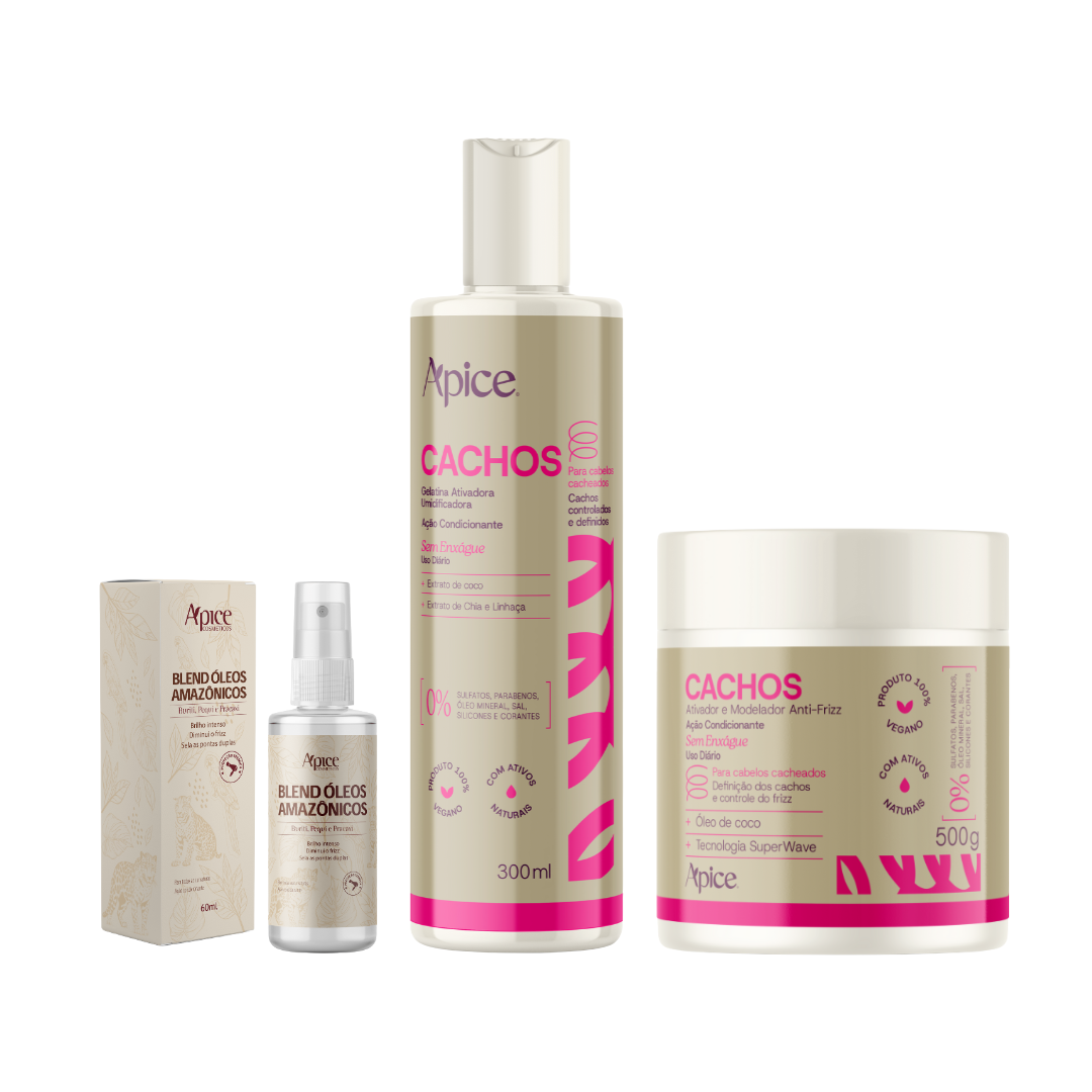 Kit Ativador e Modelador Cachos, Gelatina Ativadora Cachos e Perfume Crystal Romance (3 itens)