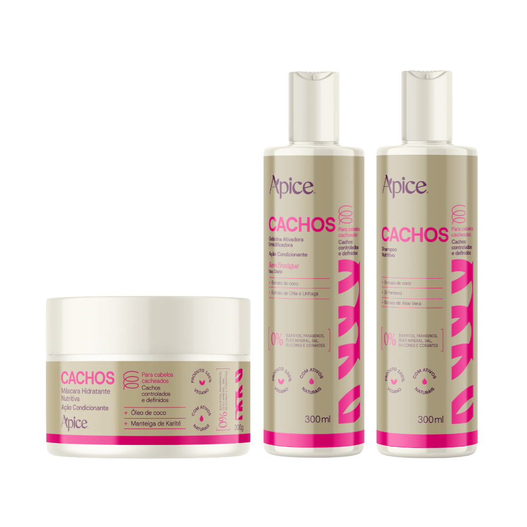 Kit Cachos -Shampo, Máscara e Gelatina (3 itens) – Apice Cosmeticos