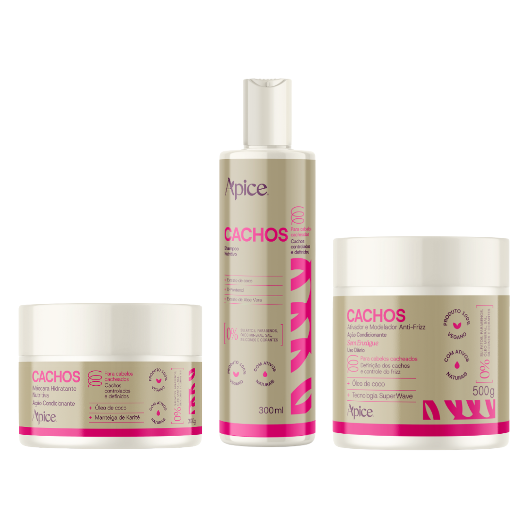Kit Cachos - Shampoo, Máscara e Ativador de Cachos (3 itens)