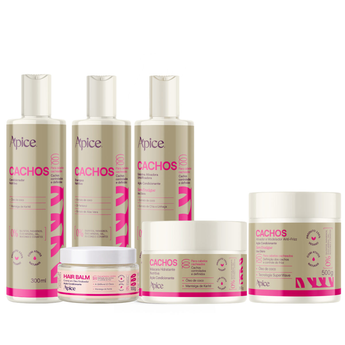 Kit Cachos Frizz Zero - Hair Balm, Shampoo, Condicionador, Ativador, Máscara e Gelatina