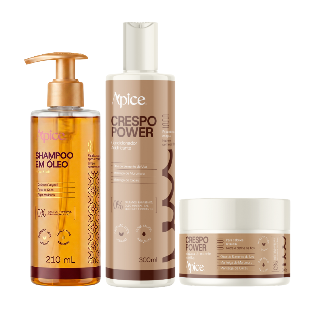 Kit Crespo Brilho Intacto - Shampoo em Óleo, Condicionador e Máscara
