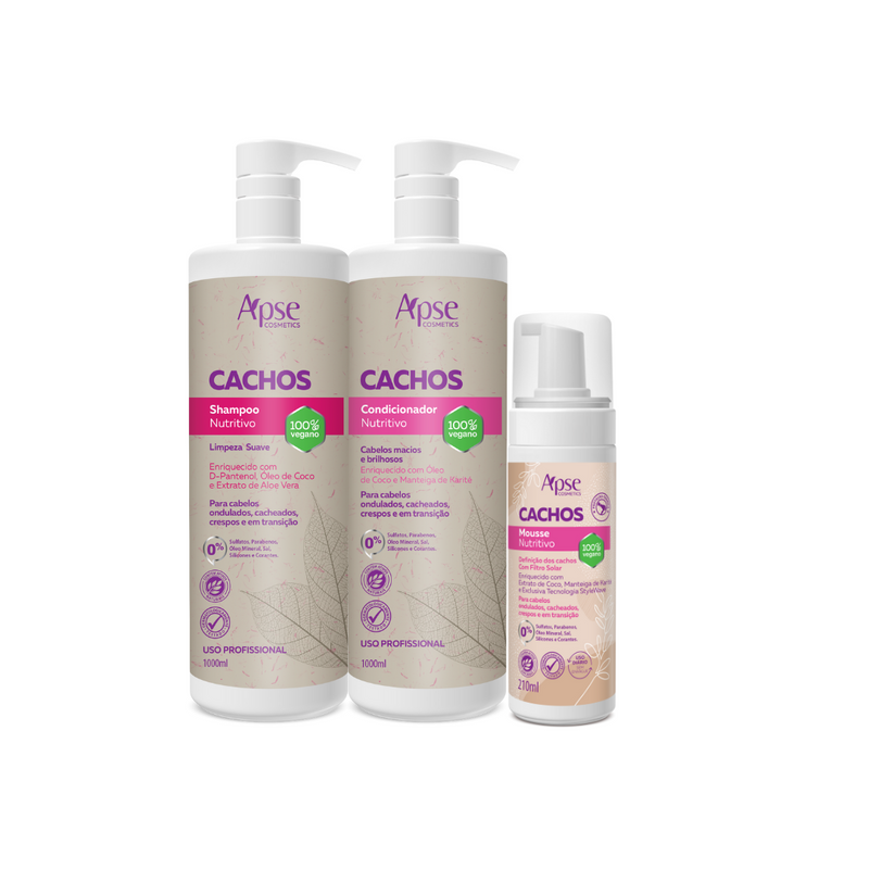 Kitão Cachos 1000 ml - Shampoo, Condicionador e Mousse (3 ITENS)