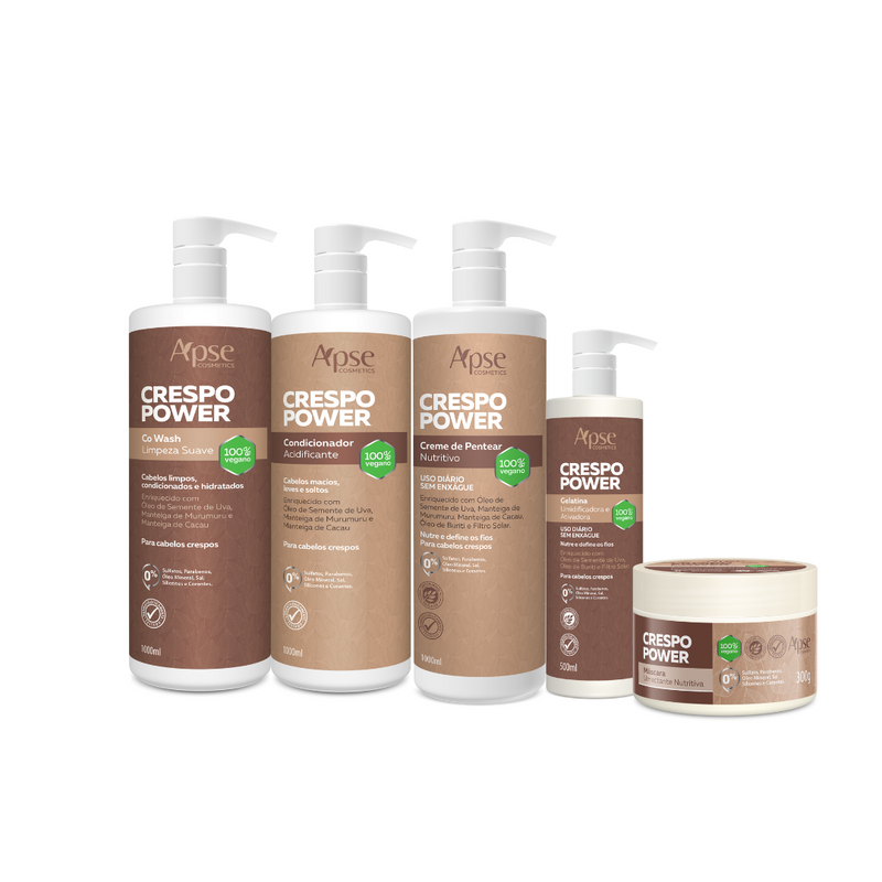 Kitão Crespo Power - Co Wash, Condicionador, Gelatina, Máscara e Creme de Pentear (5 ITENS)