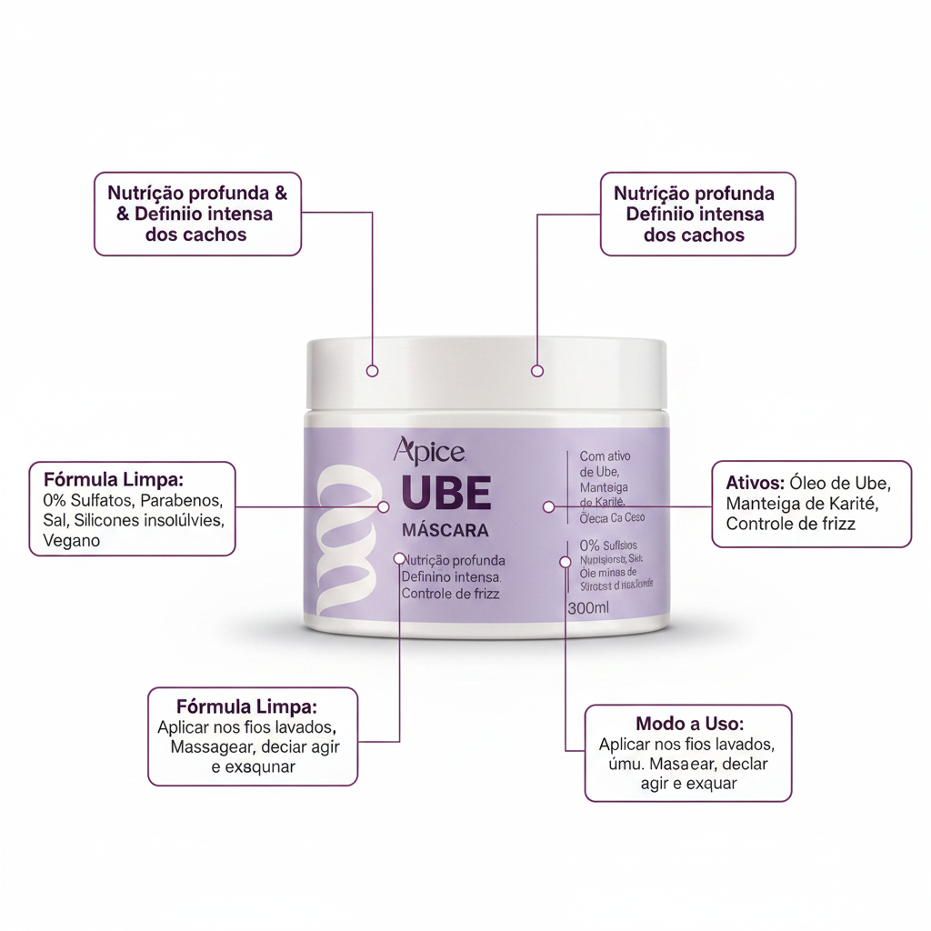 KIT HIDRATAÇÃO UBE - Shampoo 300ml, Condicionador 300ml e Máscara 300ml