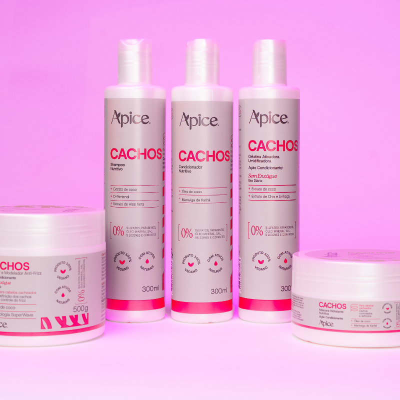 Kit Cachos NOVA FRAGRÂNCIA - Shampoo, Condicionador, Gelatina, Ativador e Máscara (5 ITENS)