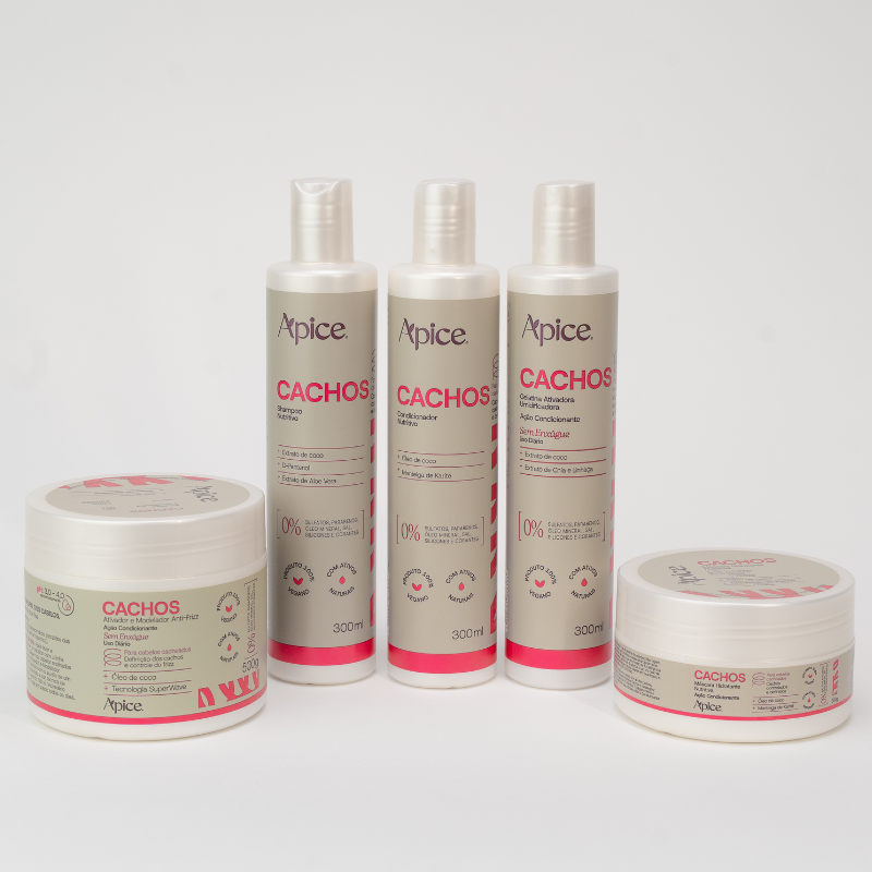 Kit Cachos NOVA FRAGRÂNCIA - Shampoo, Condicionador, Gelatina, Ativador e Máscara (5 ITENS)