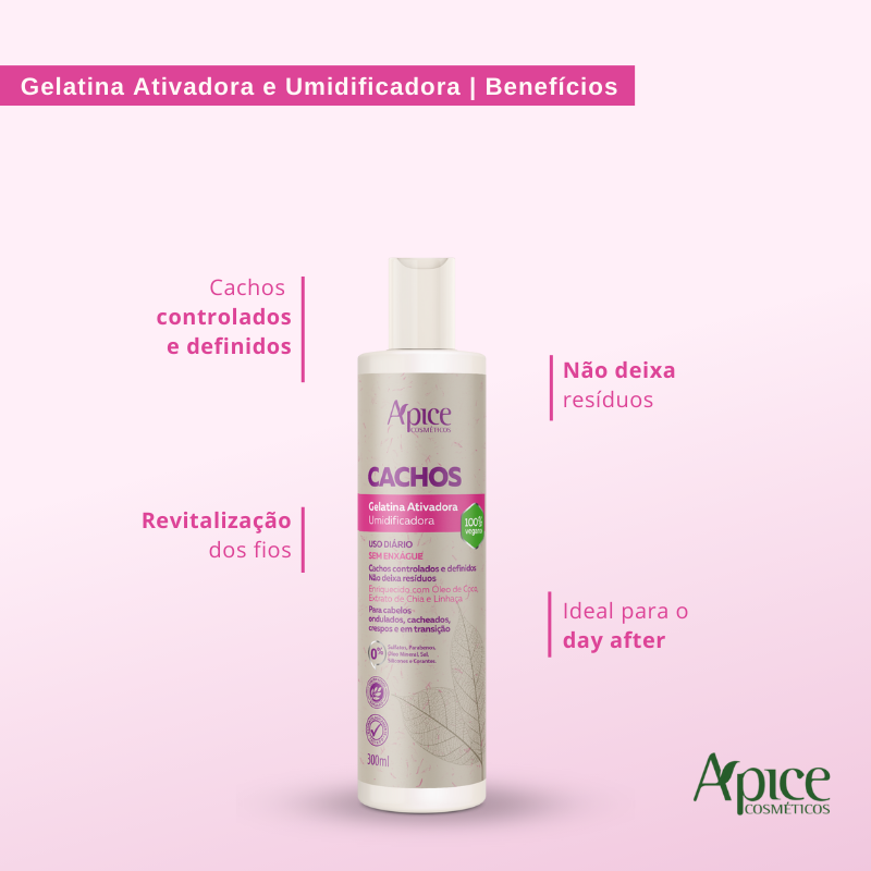 Kit Ativador e Modelador Cachos, Gelatina Ativadora Cachos e Perfume Crystal Romance (3 itens)