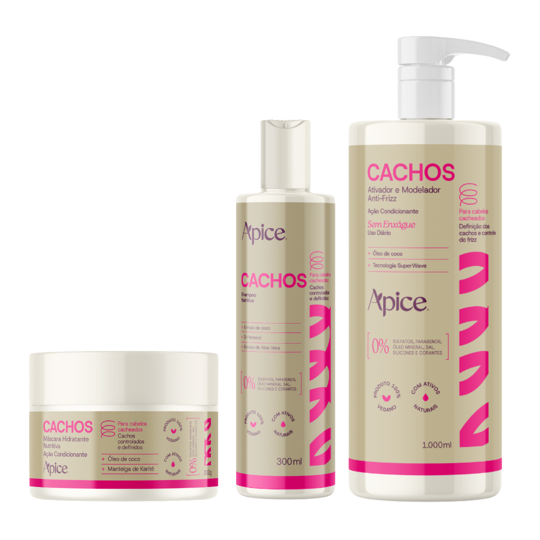 Kit Cachos - Shampoo, Máscara e Ativador de Cachos (3 itens)