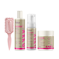 Kit Cachos Definição Completo - Escova Rosa, Gelatina, Ativador e Mousse