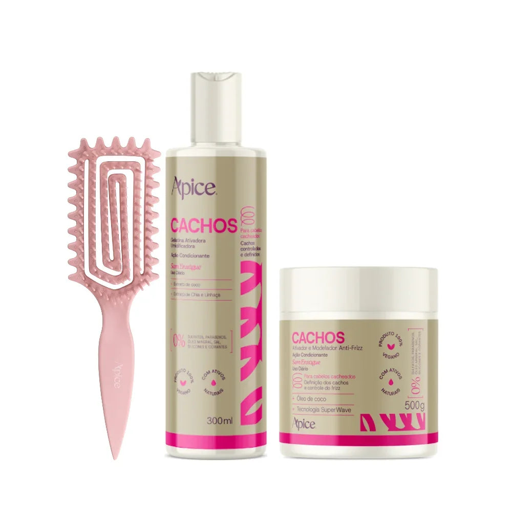 PINK 4種セット 250ml Kit Cachos Definição - Escova Rosa, Gelatina e Ativador – Apice