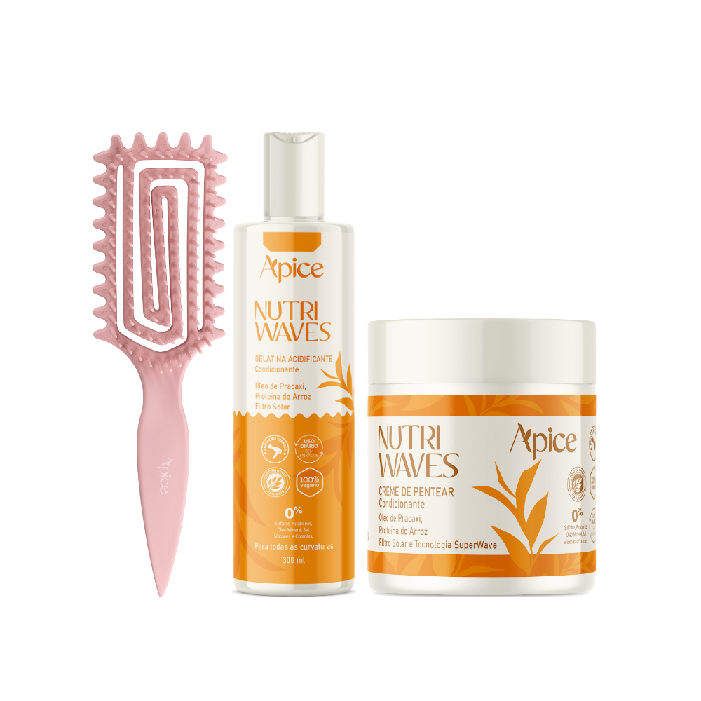 Kit Nutri Hidratação - Escova Rosa, Gelatina e Creme de Pentear