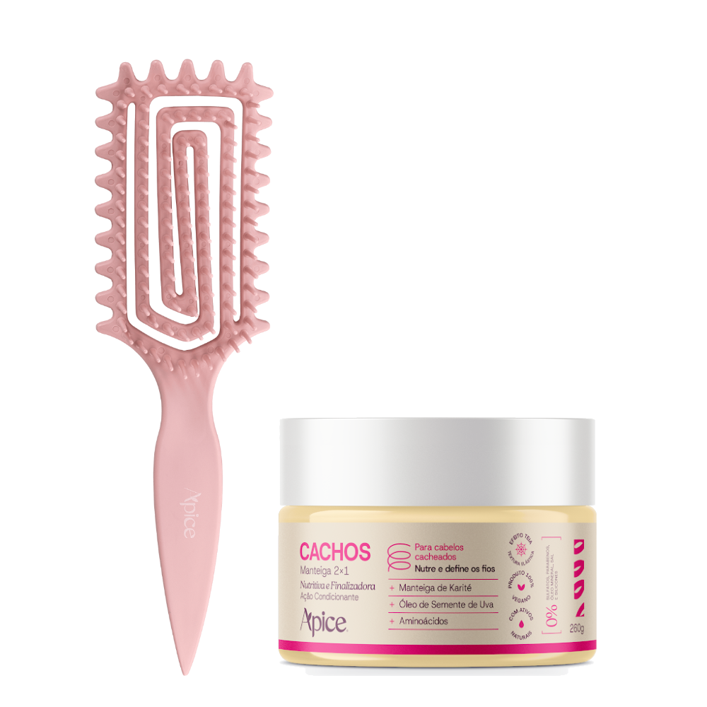 Kit Umectação Cachos - Escova Rosa e Manteiga