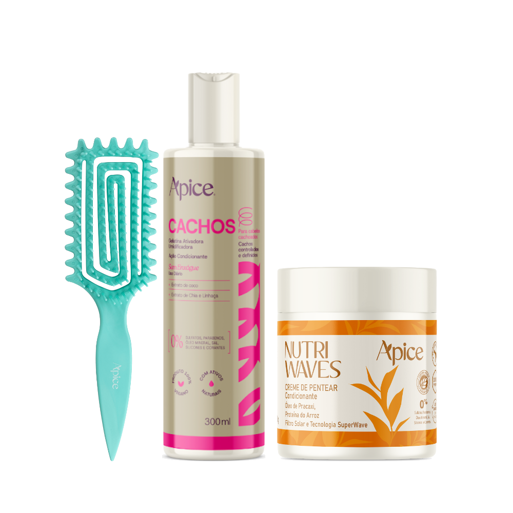 Kit Mix Fitagem - Escova Verde, Gelatina e Creme de Pentear